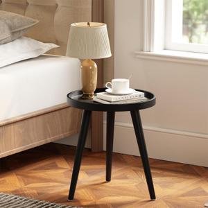 Apicizon Black Round Side Table, Tray Nightstand Sofa Coffee End Table for Living Room, Bedroom, Small Spaces, Easy Assembly Bedside Table, 15 x 18 Inches, Black