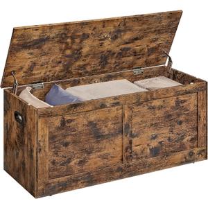 VASAGLE Storage Chest, Storage Trunk with 2 Safety Hinges, Storage Bench, Shoe Bench, Farmhouse Style, 15.7 x 39.4 x 18.3 Inches, for Entryway, Bedroom, Living Room, Rustic Brown ULSB164K01