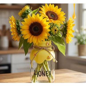 2 Pack Bee Theme Baby Shower Decorations Bee Decor Jars Glass Container for Flower Snack Honeybee Mason Jar Party Decoration with Decorative Table Centerpiece for Bees Themed Party Birthday