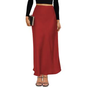 VividMosaic 2025 Satin High Waisted Maxi Skirt Silk A-Line Spring Summer Casual Long Skirts for Women (Red), XL
