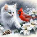 AMORARS Cat and Cardinal Diamond Art Kits for Adults - 5D Diamond Painting Kit for Beginners - DIY Full Diamond Dot Rond Gem Art Paintings and Gifts Home Decoration Crafts, 12x12Inch