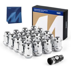 Orion Motor Tech 1/2"-20 Lug Nuts with Cone Seat, 3/4" 19mm Hex 1.38x0.87 in. Chrome Plated Wheel Lug Nuts Compatible with Ford Mustang Explorer F-150 Dodge Ram 1500 Jeep Wrangler, Set of 20 (Silver)