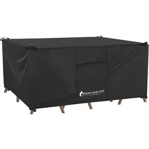 ULTCOVER Smart Selection Waterproof & UV Protection Patio Furniture Cover fit Outdoor Rectangular Table with Chairs Set 124x72 inches (124"(L) x 72"(W) x 28"(H), Black)