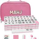 American Mahjong Tiles Set, 166 Pink Mahjong Tiles 1.2 Inch with Carrying Bag and 3 Dice, Portable American Mahjong Game for Travel, Family Game Night