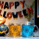 Maxcheck 6 Pack 12 oz Halloween Coffee Mugs Spider Web Glass Cups Gifts Bulk Clear Drinking Wine Glasses with Handle for Halloween Party Supplies Decorations