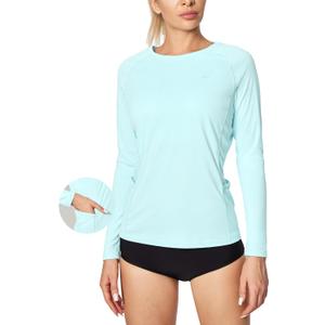 IUGA Rash Guard for Women UPF 50+ SPF UV Protection Long Sleeve Workout Tops with Pockets Dry Fit Hiking Swim Shirt (Medium, Basic Shirts-pale Turquoise)