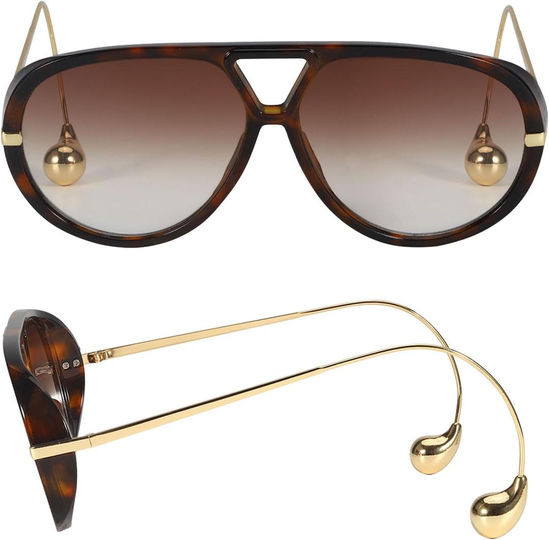 Oversized Aviator Sunglasses with Earring for Women Large Big UV400 Protection Designer 2025 Ladies Shades (A03- Tortoise/2brown)