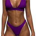 Bathing Suits for Women Deep V Neck Sexy Two Piece Bikini Sets for Women Thong Halter Cheeky Swimsuit (US, Alpha, Small, Regular, Regular, Purple)