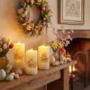 Eywamage Fiber Optic Spring Flameless Candles with Remote, Flickering Easter LED Pillar Candles Battery Operated Set of 3