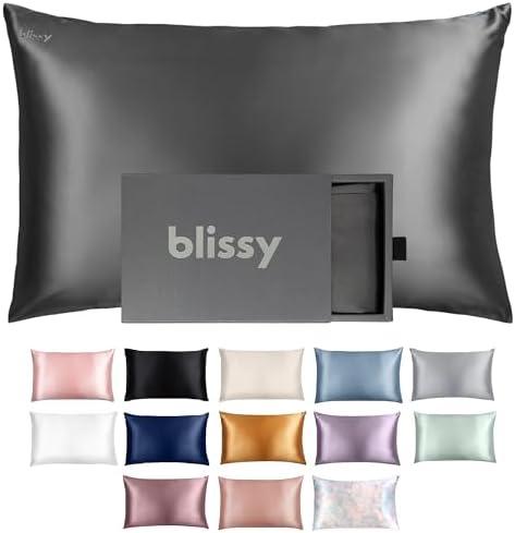 Blissy Silk Pillowcase - 100% Pure Mulberry Silk - 22 Momme 6A High-Grade Fibers - Silk Pillow Cover for Hair & Skin - Regular, Queen & King with Hidden Zipper (Standard, Grey) 30x20