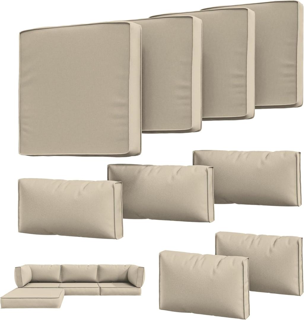 9Pcs Outdoor Chair Cushions Covers Waterproof Anti-Fading for 5 Pack Patio Set Cushion Slipcovers, Outdoor Furniture Cover Replacement, Covers Only, Cream