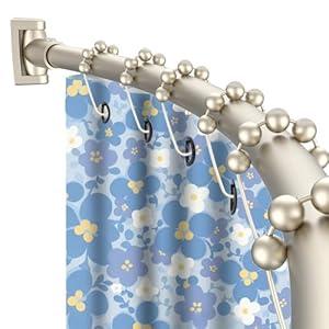 Brushed Nickel Curved Shower Curtain Rod Round Shower Rod Adjustable 33-78 In Stainless Steel Rustproof Bowed Shower Curtain Rods for Bathroom Bathtub Stall Rounded Curved Shower Rod Bar Need to Drill