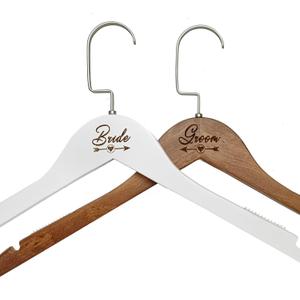 2 Pcs Bride Wedding Dress Hanger Wooden Groom Suit and Gown Non-Slip Hangers with Bow Tie Bridal Party Shower Gift (Style 1)