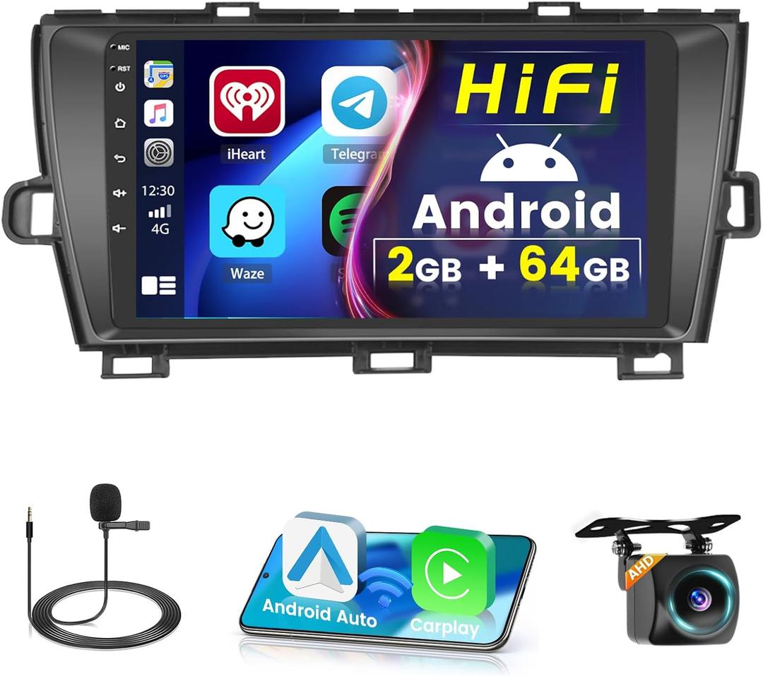 Upgrade Android 15 Car Radio for Toyota Prius 2010-2015-2+64G Car Stereo with Wireless Carplay Android Auto Screen/HiFi-9'' Touch Screen Bluetooth Radio for Prius-WiFi GPS EQ SWC FM RDS Dual USB