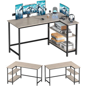 WOODYNLUX L Shaped Computer Desk - 43 Inch Home Office Desk with Shelf, Gaming Desk Corner Table for Work, Writing and Study, Space-Saving, Gray