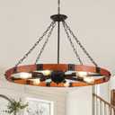 39.4" Large Wood Wagon Wheel Chandelier