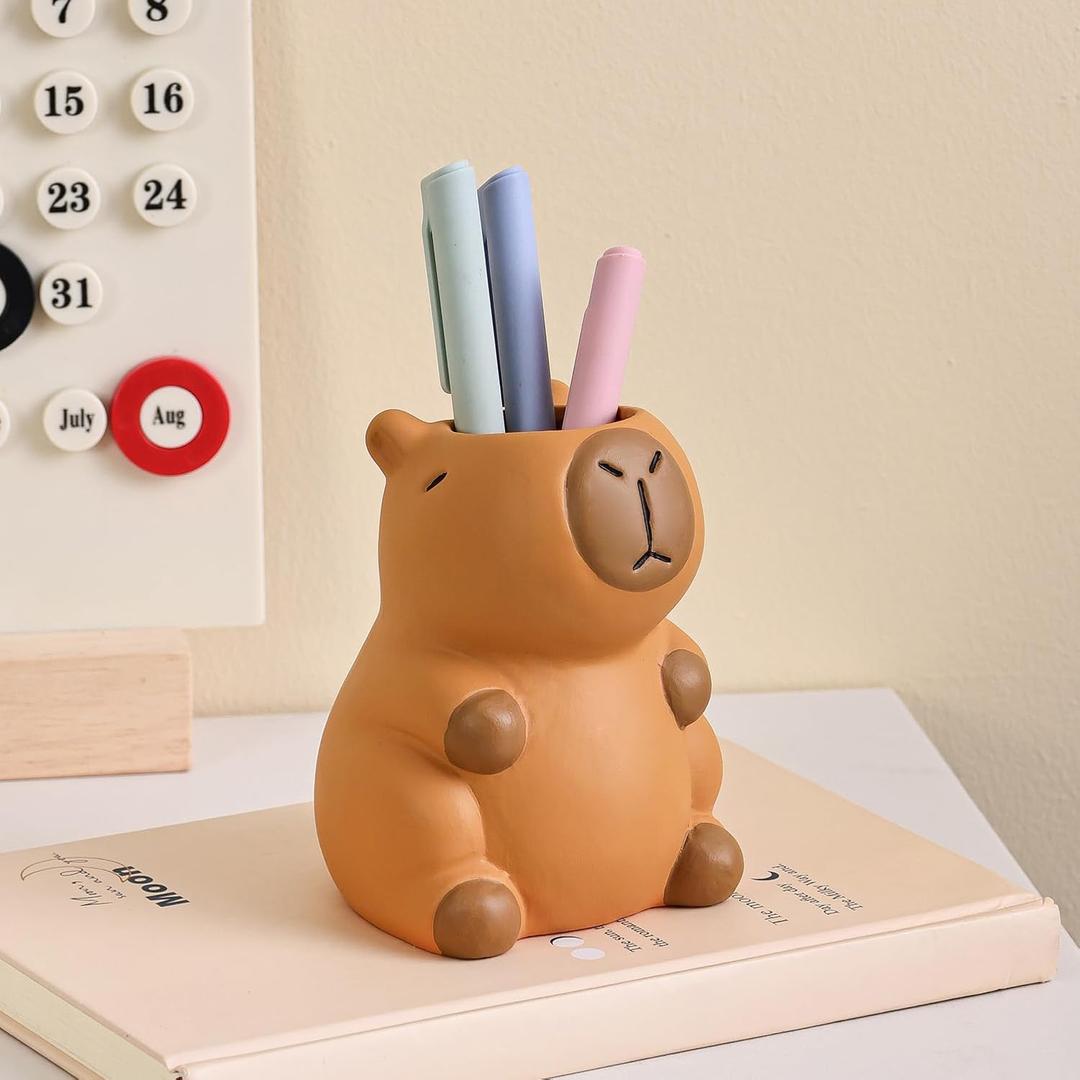 Pen Holder for Desk, Ceramic Capybara Cute Pencil Holder, Makeup Brush Holder, Desktop Organizer Storage Pen Cup for Office Home Decor