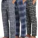 Real Essentials 3 Pack: Men's Soft Cotton Flannel Pajama Pants PJ Lounge Bottoms Elastic Waist Pockets, Standard, Medium, Flannel Set 3 XL