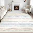 Tortania Area Rug Living Room Rugs- 8x12 Washable Large Soft Neutral Boho Moroccan Bohemian Farmhouse Rug Indoor Floor Carpet for Bedroom Under Dining Table Home Office Decor - Multicolor