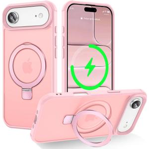 CHAOFEnG Magnetic Compatible with iPhone Air Case with Stand [Military Grade Drop Tested][Compatible with Magnet] Ring Translucent Slim Hard Back Soft Edge 17 Air Phone Case, Pink