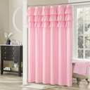 Pink Ruffle Shower Curtain with Small Holes, Girls Women Fabric Shower Curtain with Delicate Handcrafted Ruffles, Waterproof Ruched Farmhouse Decorative Bathroom Curtain, 72" W x 72" H