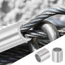 uxcell 3/8"(10mm) Aluminum Crimping Loop Sleeve, Wire Rope Stop Sleeve Round Crimp Ferrules for Wire Rope and Cable Ferrule, Silver 50Pcs