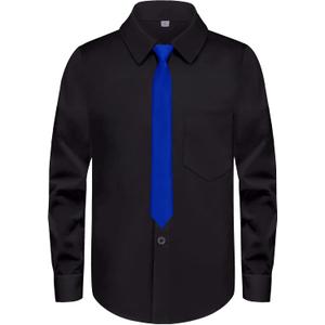 Boys Long Sleeve Button-Down Dress Shirts with Tie: 2 Fabrics (Stretch/Standard) & 2 Fits (Regular/Husky) (Black)