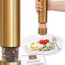 Epar Brass Salt and Pepper Mill - Battery Operated Gold Pepper Grinder with Ceramic Burr - Automatic Steel Peppermills With LED Light - Gold or Brass Color