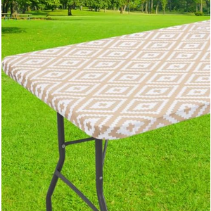 Smiry Rectangle Table Cloth Cover, Waterproof Elastic Fitted Picnic Tablecloth for 4 Foot Tables, Wipeable Flannel Backed Vinyl Tablecloths for Camping, Dining, Outdoor (Beige Wood, 30" x 48")