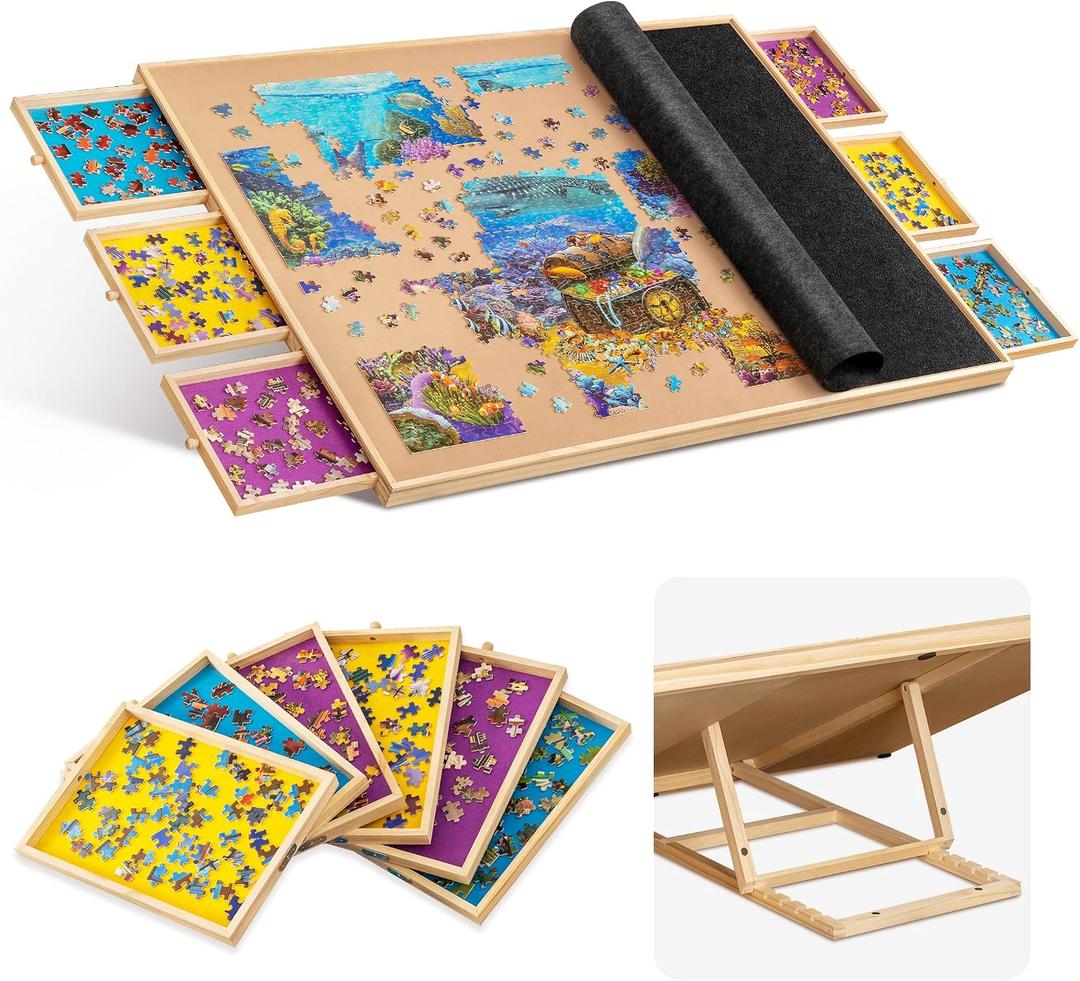 Becko US 2000 Piece Tilting Puzzle Board, Adjustable Jigsaw Puzzle Table
6 Colored Drawers & Cover, Built-in Stand With 5 Angle Adjustments, Puzzle Storage for Adults, Flannel Tabletop