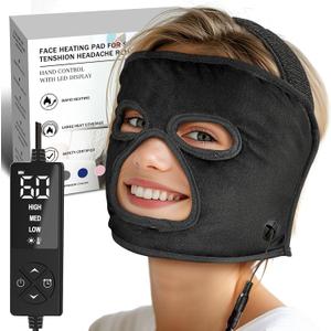 EX-Large Heated Face Mask with Eye Cutouts for Sinusitis, TMJ, Tension Headaches with 3 Heat & 5 Timer Settings, Electric Heating Pad for Face Full Coverage Moist Heat Therapy