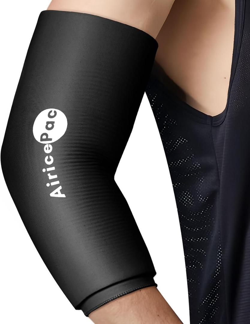 AiricePac Elbow Ice Pack Wrap, Tennis Golfers Sleeve For Arm and Calf Injuries Reusable, Cold Compression for Pain Relief (Black, S)
