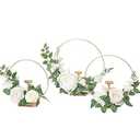 Ling's Moment Candle Holder Hoop Wreath Floral Centerpieces For Sweetheart Table, Head Table, Ceremony Reception Artificial Flowers Decorations (Set Of 3, White)