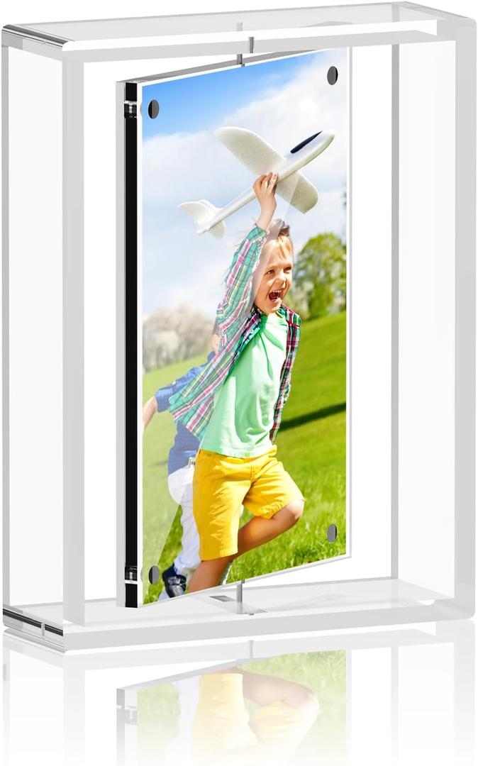 4x6 Acrylic Picture Frame,Rotating Clear Magnetic Picture Frames for Home Office Decor Table Top Display Wedding Birthday Gifts,Double-Sided Photo Frame,1 PC (Transparent)