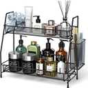 Bathroom Organizer Countertop, Spice Rack Organizer for Cabinet,Bathroom Counter Organizer, Kitchen Countertop Organizer (Large, Black with Basket)