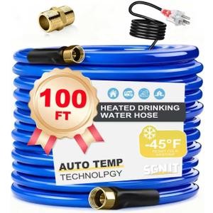 100FT Heated Water Hose for RV,Heated Drinking Water Hose with Thermostat,Lead and BPA Free,1/2" Inner Diameter,Temperatures Down to -40F Self-Regulating,Blue Appearance Auto Accessory