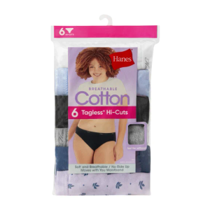 Hanes Cool Comfort Women's Cotton Hi-Cut Underwear, 6-Pack, Size: 11/3X
