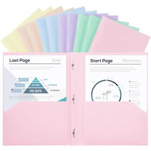 SUIN Plastic Project-Folder with 2 Pockets and 3-Prong Fasteners, for US Letter Size, Bulk Pack Color File-Folder for US Letter Size Papers, Ideal for School & Office, (Assorted Pastel Colors)
