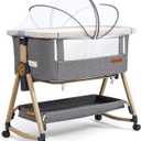 Maydolly Baby Bassinet & Bedside Sleeper, 3 in 1 Rocking Bassinet with Mattress & Sheet, Adjustable Height, Removable Breathable Cover, Easy Folding Infant Crib (Grey), 36"L x 22.6"W x 27.6"H
