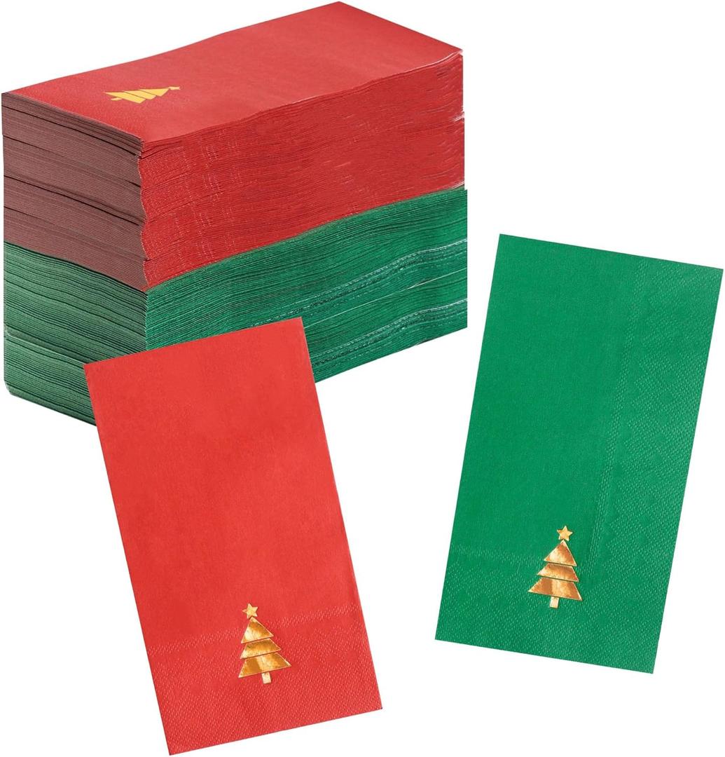 100 PK Gold Christmas Paper Guest Napkins 3-ply Disposable Dinner Napkins Christmas Guest Towels Disposable Bathroom Xms Tree Napkins Guest Hand Towel for Party Supplies