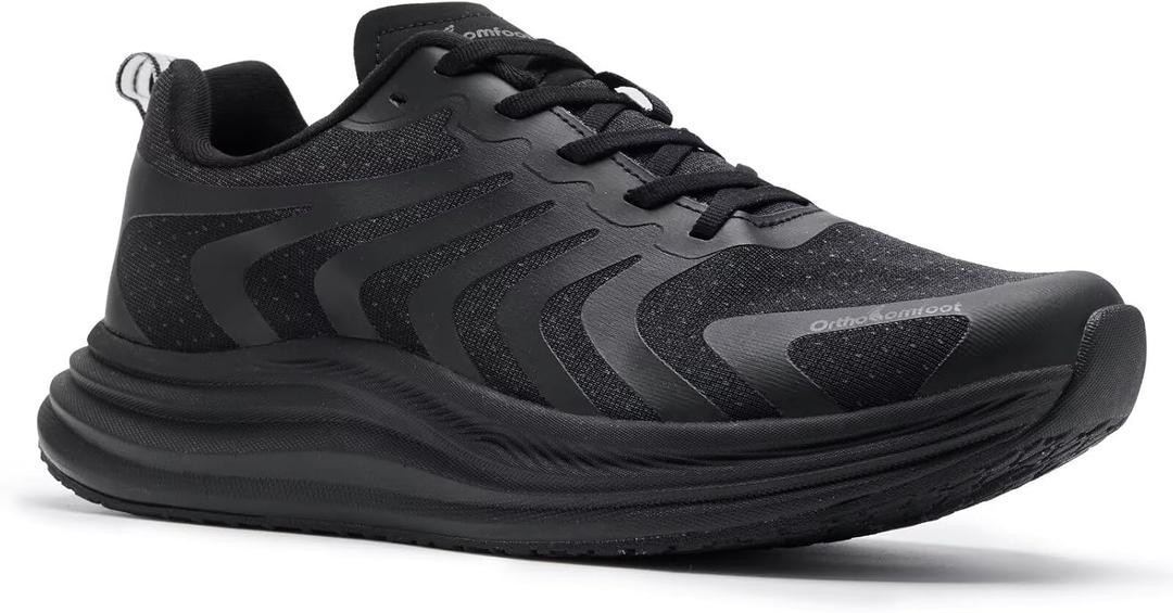 Men's Orthopedic Road Running Shoes: Comfortable Casual Arch Support Plantar Fasciitis Walking Sneakers for Flat Feet, Orthotic Outdoor Gym Work Sports Tennis Shoes for Foot and Heel Pain Relief (9 Wide, W1-black)