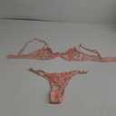 Lilosy Sexy Underwire Cute Push Up Strappy Embroidered Mesh Sheer Lingerie Set See Through Panty Bra (Medium, Pink)