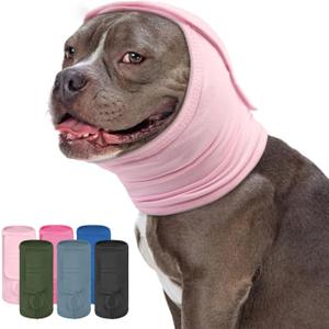 KOESON No Shake Ear Wraps for Dogs, Long Dog Ear Muffs Noise Protecion with Hook & Loop, Head & Neck Covers for Dogs, Soft Dog Calming Hoodie for Anxiety Relief, Firework, Grooming, Thunder (Light Pink)