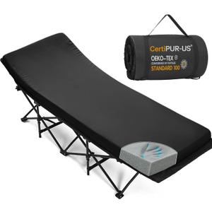 CYMULA Camping Cot Pad 2 Inch Memory Foam, Camping Pad for Folding Cot and Foldable Cot, Portable Roll Up Camp Gear for Car Camping Travel Tent, Non-Slip Waterproof Bottom, Removable Cover, Pad Only Small Cot Black