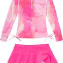 Vogseek 3-12T Girls Rash Guard 2 Pieces Bathing Suit Long Sleeve Swimsuit Swimming Skirt with Shorts Swimwear (Pink, S)