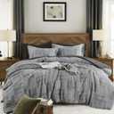MaiRve Charcoal Grey Full Comforter Set, Textured Design Grey Crinkle Bed in A Bag Full Size, Full Comforter Set with 7 Pieces with Comforter, Sheets, Pillowcases & Shams 80"x 90"