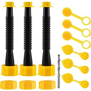 Gas Can Spout Replacement, Gas Can Nozzle (3 Kit-Black) for 1/2/5/10 gal, Easy to install, Durable, Replacement of old cans includes nozzle, Vent caps, Rubber gasket, Drill bits, Auxiliary base cap