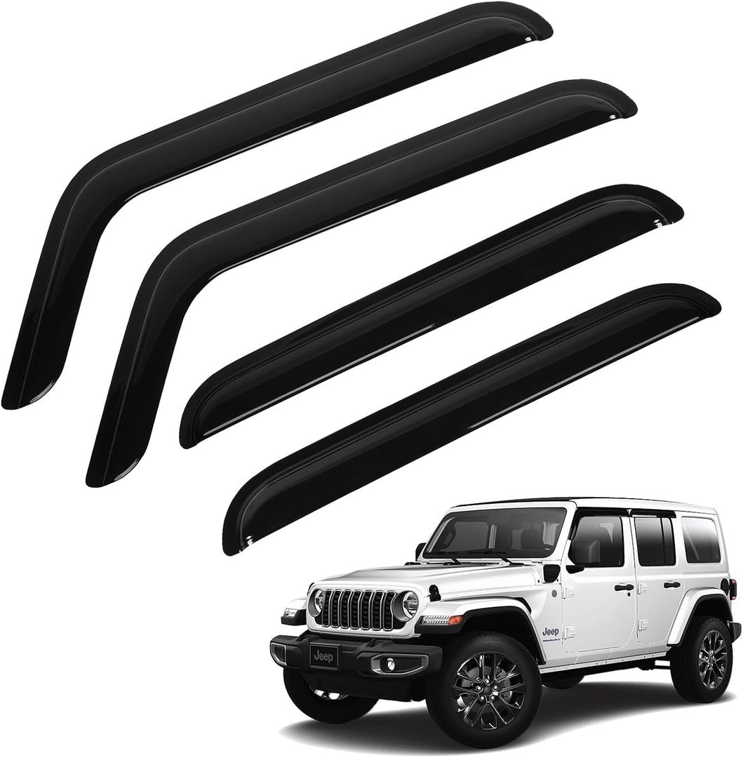 Wrangler JL Rain Guards - Window Visors for Jeep Wrangler JL 2018-2026, Out-Channel Side Window Rain Guards for Wrangler JL Accessories, 4PCS, Black, Car Accessories