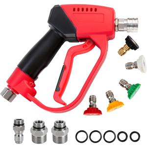 Short Pressure Washer Gun 5000PSIHigh Pressure Washer Gun with 5 Spray Nozzle Tips, 3/8" Quick Connect Plug and M22-14/15mm Fittings, Power Washer Gun Compatible with Foam Cannon12 GPM