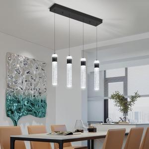 Dimmable 4-Light Pendant Lights Kitchen Island Modern LED Crystal Ceiling Light for Dinning Room Living Room 32W Black